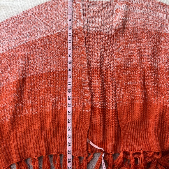 ❤️Pink Lady Women Open Front Fringe Striped Chunky Knit Cardigan Sz S 3/4 Sleeve - Picture 8 of 9